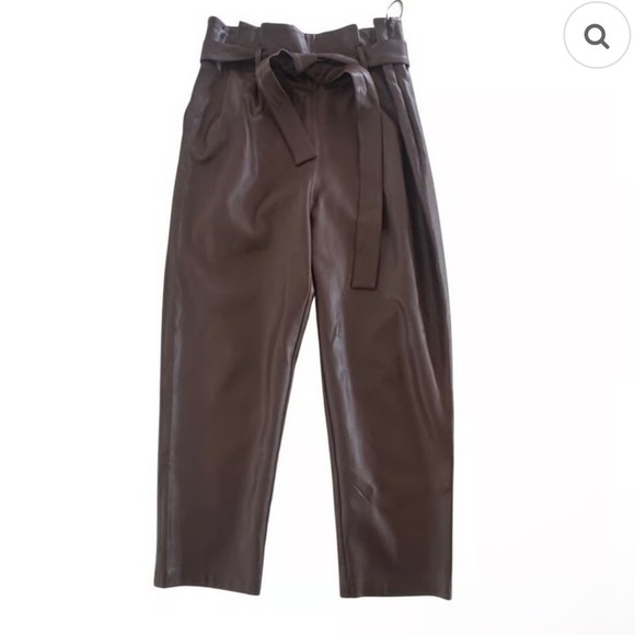 Amanda Uprichard Womens Paperbag Waist Faux Leather Pants Brown - Size Small - Picture 1 of 6